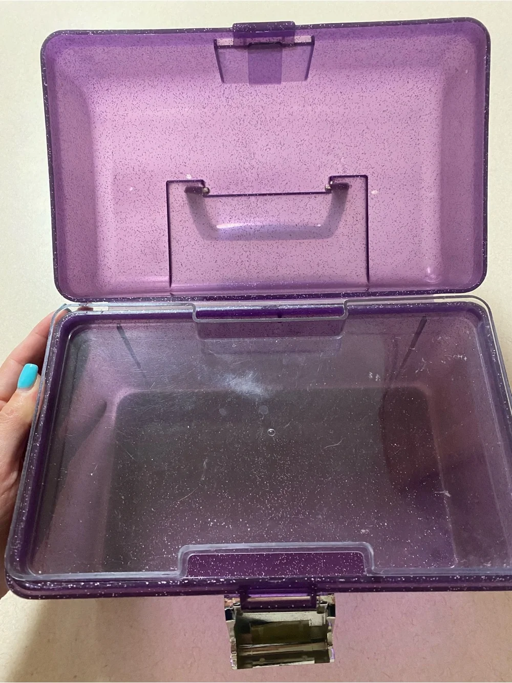 Purple Glitter Portable Storage Box with Handle